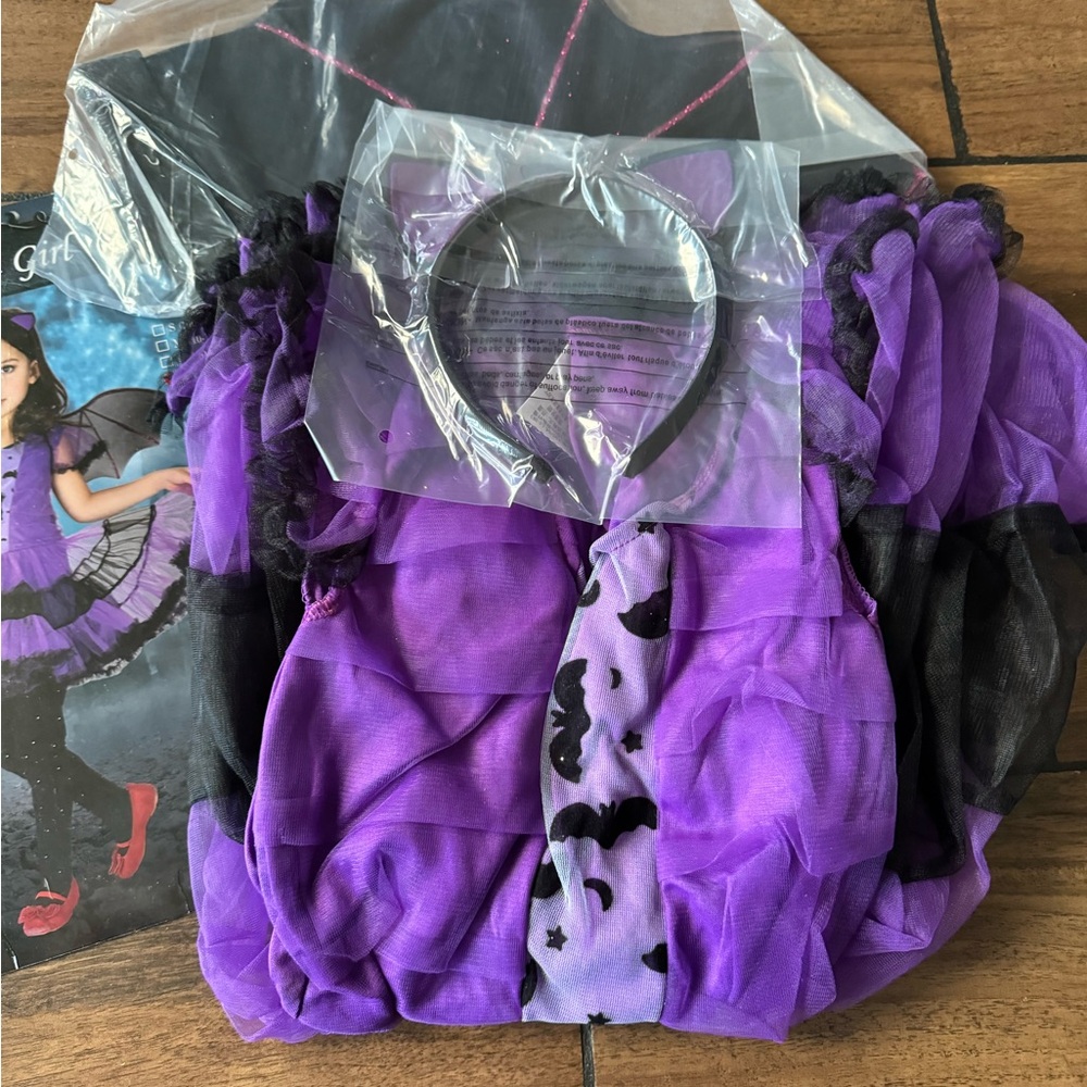 Purple Bat Girl Halloween Costume tutu dress headpiece and wings size -various - Picture 5 of 6